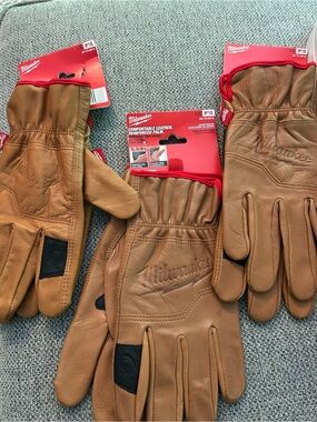 3 pair NEW Milwaukee Large Men's Brown Leather Work Gloves with Reinforced Palm